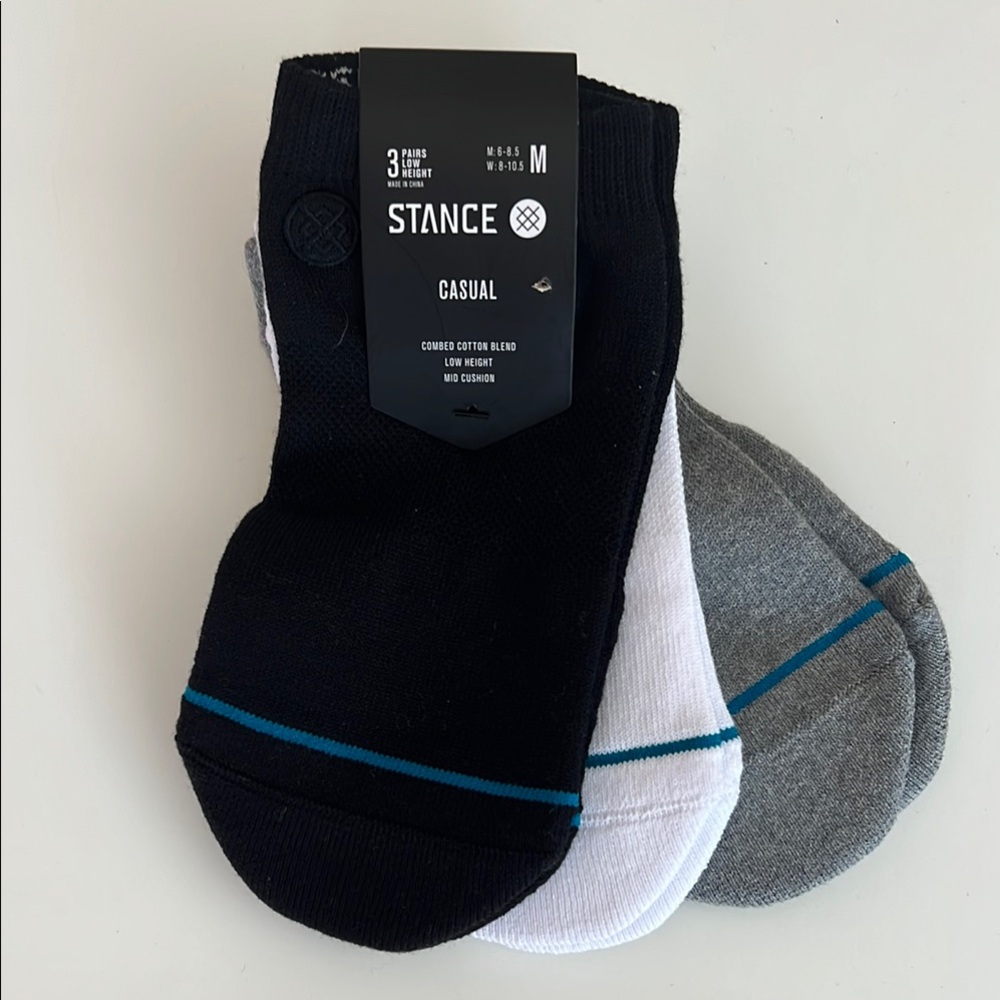 Stance Icon Low 3 PK casual Socks Black, White, and Gray